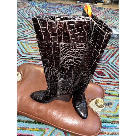 J Vincent Leather Hidden Wedge Brown Grunge,Goth Knee High Boots SZ 6M - Picture 6 of 15